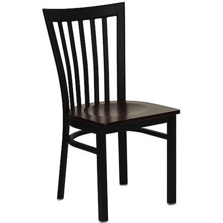 Flash Furniture School House Back Chairs - Set of 2, Black Metal / Mahogany Wood Seat