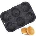 thumbnail image 1 of Moldes para bollos de hamburguesa, molde de silicona para hacer pan con agujeros, molde de 4 pulgadas, bandeja antiadherente perforada, herramienta, sartén redonda crujiente para hornear, 1 of 8