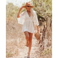 thumbnail image 2 of Women's Lace Crochet Romper Dress,Batwing Sleeve Backless Ruffle Dresses,Buttons Down Swing Beach Dress, 2 of 10