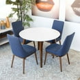 thumbnail image 1 of Allora Mid Century Modern White Dining Set w/4 Fabric Dining Chair in Blue, 1 of 6