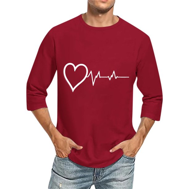 Camisas de Lino para Hombres Impresión Cuello Redondo Casual 3/4 Manga Blusa, Mezcla de Lino de Algodón para Primavera Verano Ocio Y Tops Diarios