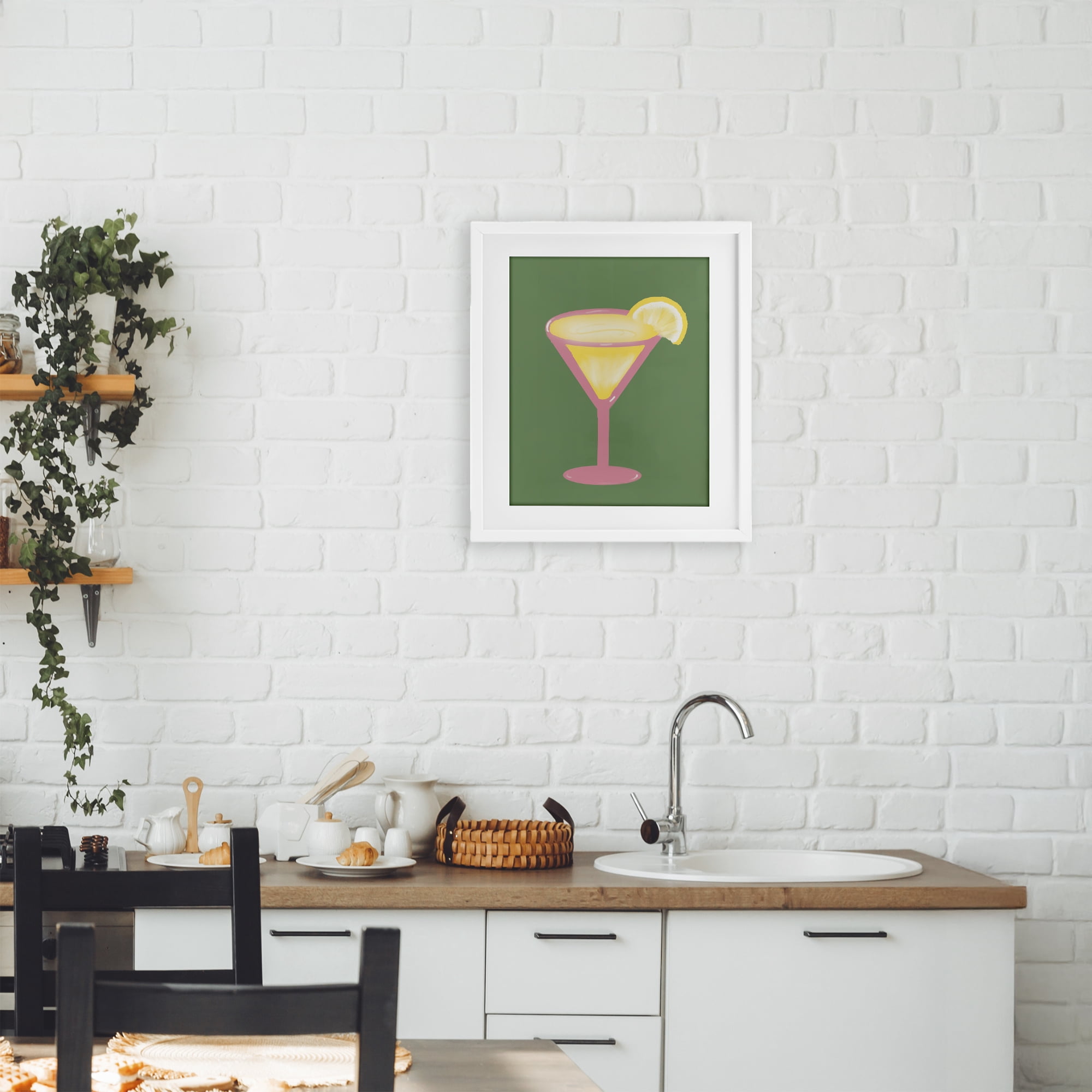 Stupell Industries Lemon Drop Glass over Green White Framed Print Under Glass, design by Robin Maria