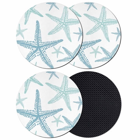 Coastal Starfish Coasters Set of 4 Absorbent Coasters for Drinks Blue Nautical Minimalist Beach Cartoon Coaster for Desk Coffee Table Protection Home Decor House Warming Gifts 4