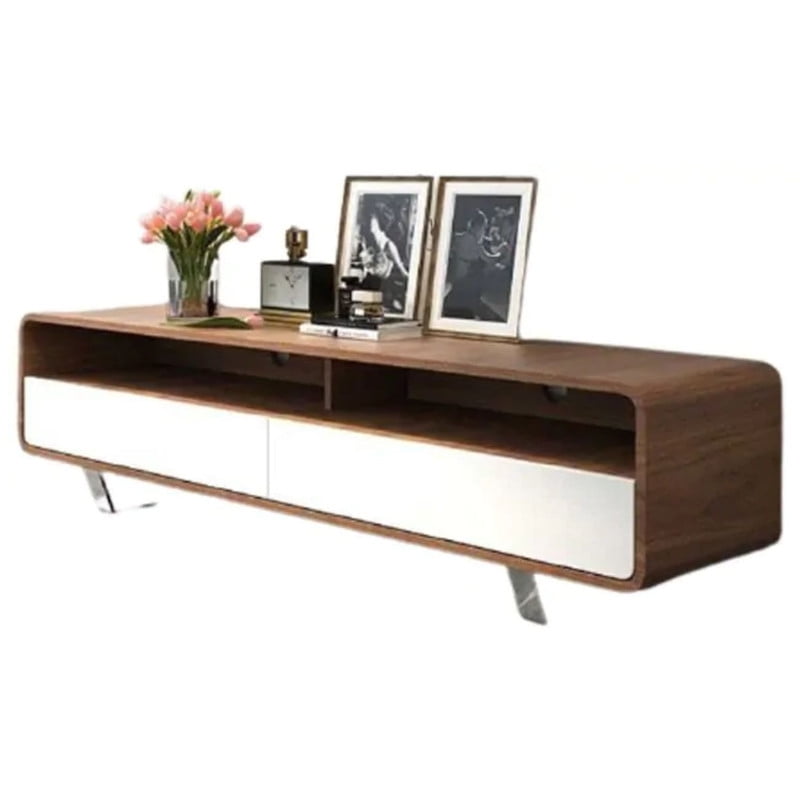 Gramercy Modern TV Base in White & Walnut Veneer