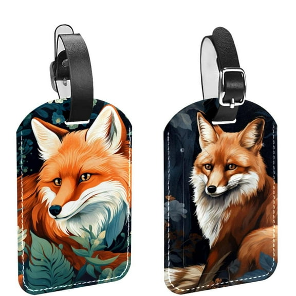Square 2Pack PU Leather Fox Cruise Luggage Tag with Privacy Cover and Name ID Tag for Travel Handbags Backpacks Luggage Tags