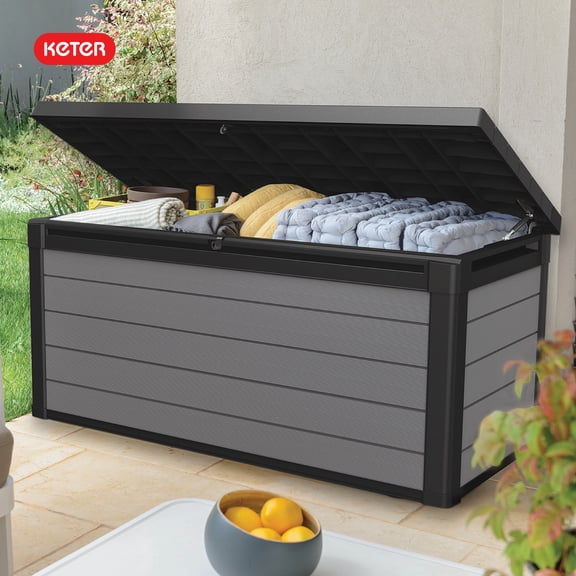 Keter Premier 150 Gallon Deck Box with Polypropylene Construction, Gray