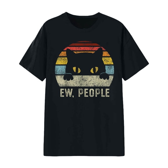Luwomo Short Sleeve T Shirts for Women Cat Graphic Print Short Sleeve Crew Neck Tee Ladies Tops