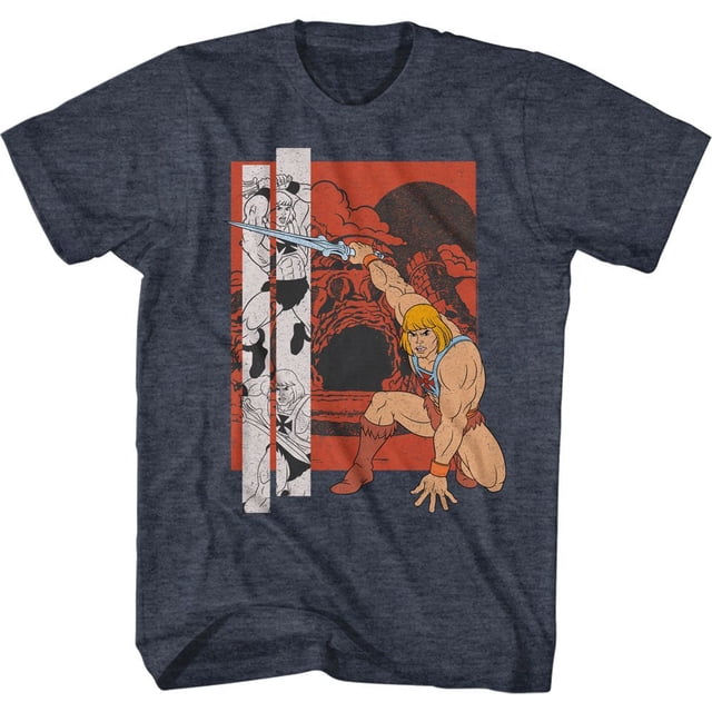 Masters Of The Universe Red Square Castle Grayskull Navy Heather Adult T-Shirt S