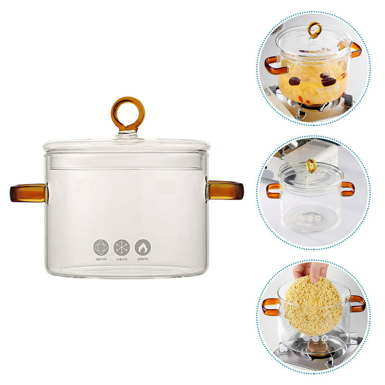 Heat Resistant Soup Pot Glass Cooking Pot Transparent Stew Pot Pan Instant  Noodle Pot Noodles Bowls for Home Kitchen Restaurant (1.3 L with Bead  Cover) 