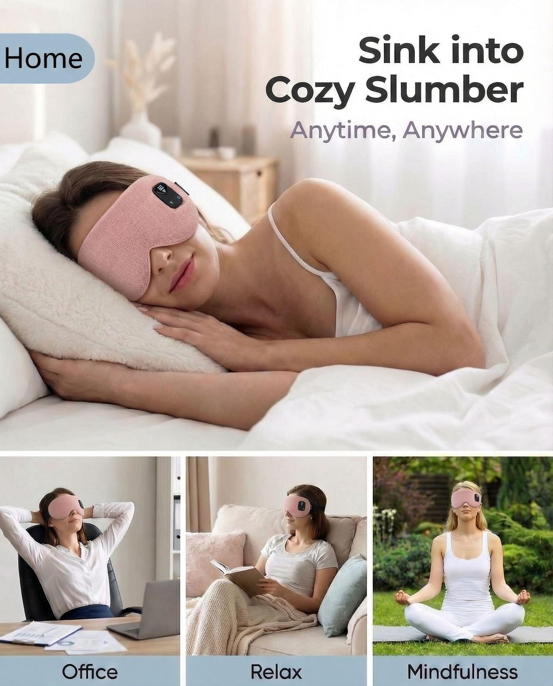 FACEMOON Heated Eye Mask Cordless Rechargeable Warm Comfort for Eye Relaxation Natural Flaxseed Moist Heat Sleep Aid Pink