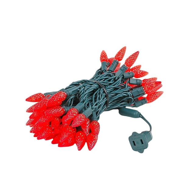 Novelty Lights 70 Light C6 LED Christmas Mini Light Set, Commercial Grade Outdoor String Lights, Red, Green Wire, 24 Feet