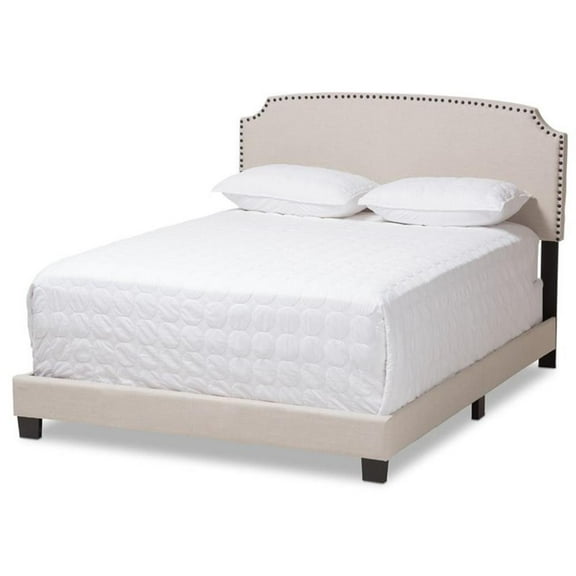 Bowery Hill Nailhead Upholstered Full Bed in Light Beige