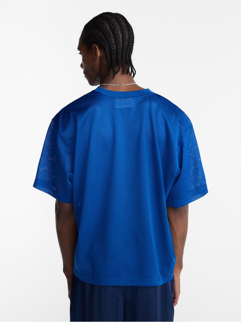 No Boundaries Graphic Boxy Fit Mesh Jersey Style Shirt, Men's XS