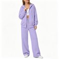 thumbnail image 6 of Women's Sweatsuit 2 Piece Outfit Long Sleeve Full Zip Hooded Jacket with Drawstring Wide Leg Pants Relaxed Fit Casual Lounge Wear Tracksuit Set for Fall Winter Daily Light Purple XL, 6 of 6