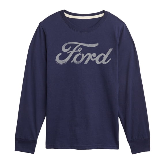 Ford - Grey Ford Logo Tonal Washed - Youth Boys Long Sleeve Graphic T-Shirt