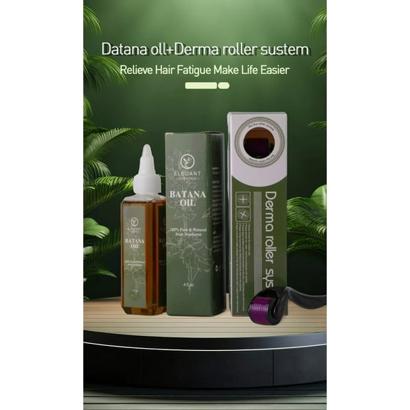 Raw Batana Oil+Derma Roller Bundle, 100% Pure Organic Hair-Growth Oil for Women & Men All Skin Types - (4 fl oz)
