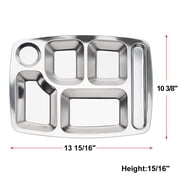 Aspire Rectangular Divided Cafeteria Tray, Stainless Steel Tray, 3 Pieces-6 Sections