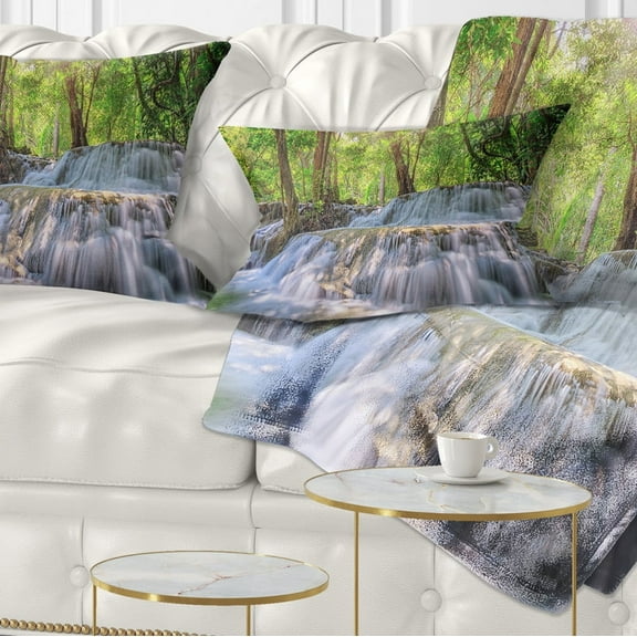 Designart Kanchanaburi Waterfall - Photography Throw Pillow - 12x20