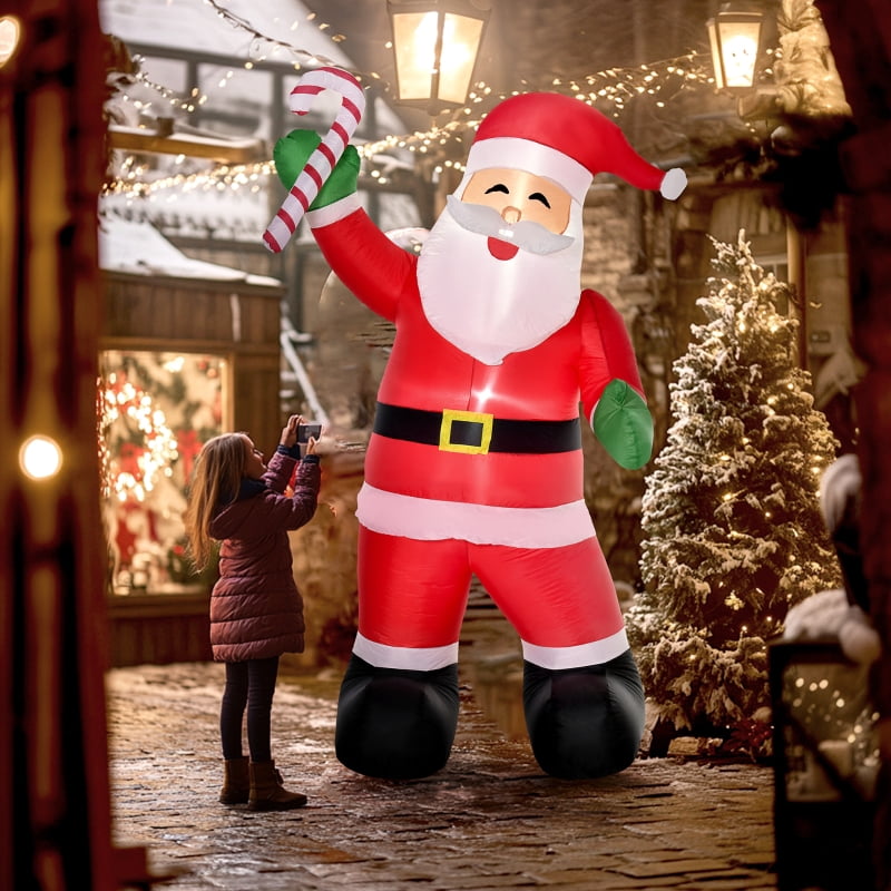 Alvantor Christmas Inflatables Santa with Candy Cane, Blow-Up Yard Decoration with LED Lights 53.1"x35.4"x97.6" Red