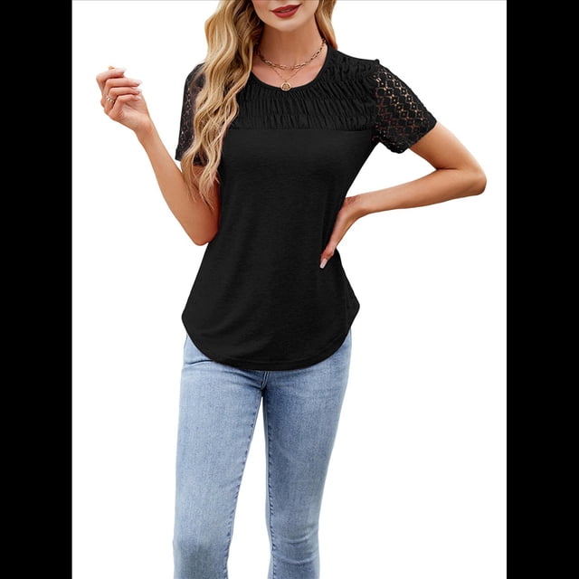 Camisetas de Corta para Mujer, Blusas Informales de Moda para Verano y . Conjuntos de Vacaciones Modernos. Negro L