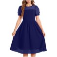 thumbnail image 3 of OGLCCG Tween Girls Dress Puff Short Sleeve Mesh A Line Swing Party Dresses Crewneck Flowy School Midi Dress for Teen 5-12 Years, 3 of 4