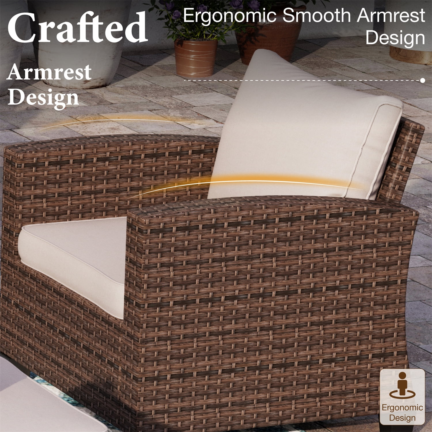 MF Studio 9-Seat Outdoor Patio Furniture Set with Fire Pit Table Wicker Patio Conversation Set Beige