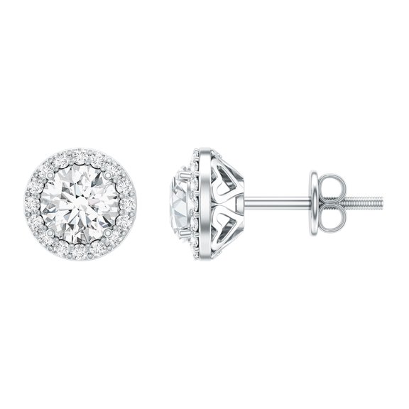 Rosec Jewels Lab Diamond Stud Earrings with Screw Back - Diamond Halo Earrings for Mom - EF-VS Grade, 925 Sterling Silver
