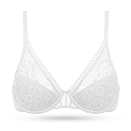 

Deyllo Women s Push Up Bras Sexy Lace Padded Floral Contour Underwire Lightly Lined Plunge Bra White 34C
