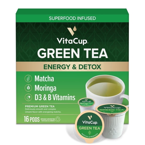 VitaCup Green Tea Pods for Single Serve Coffee Makers , 16 Ct