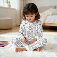 thumbnail image 5 of Cozy Themed Girls Pajama Long Sleeve Top And Pants Cute Cartoon Doodle Print Soft Loungewear For Children Holiday Family Matching Sleepwear Outfit Festive Nightwear For Kids, 5 of 7