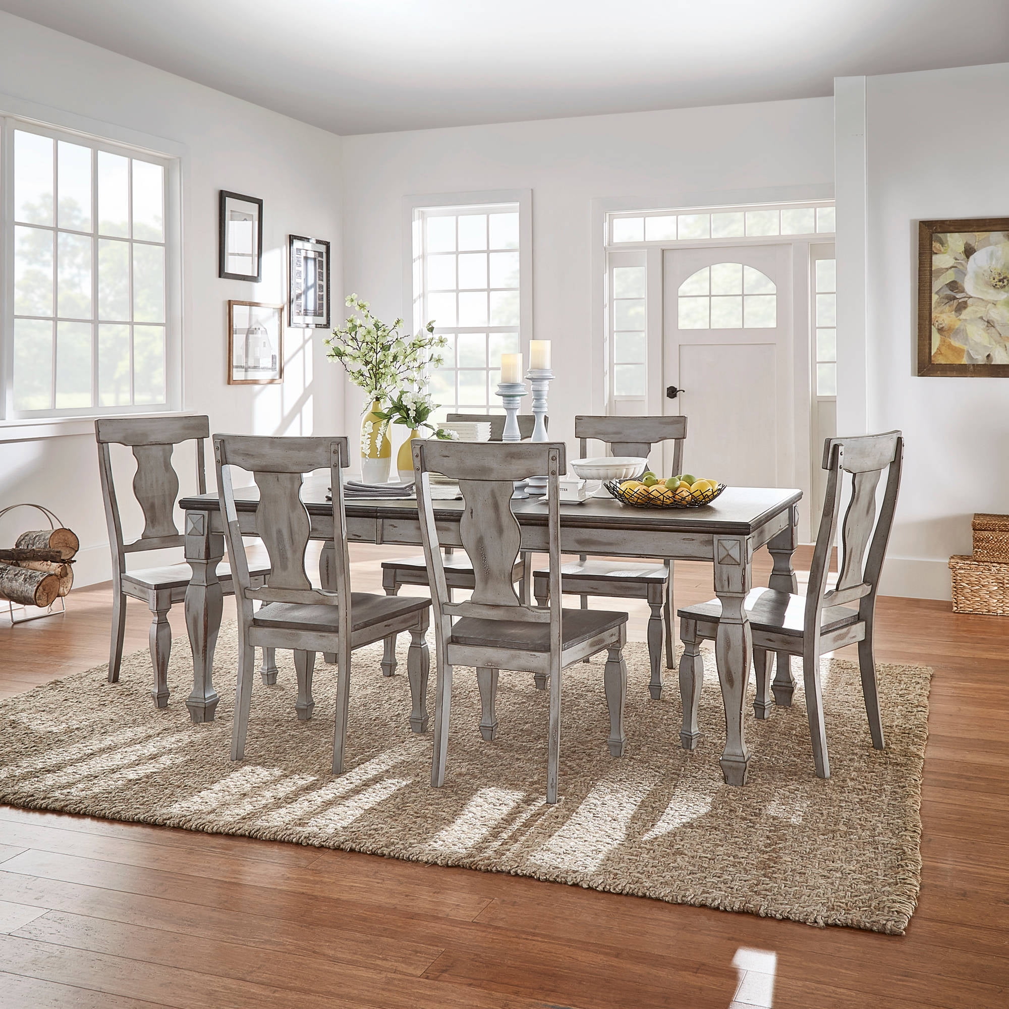 Weston Home Two Tone 7-Piece Dining Set, Coffee and Antique Grey