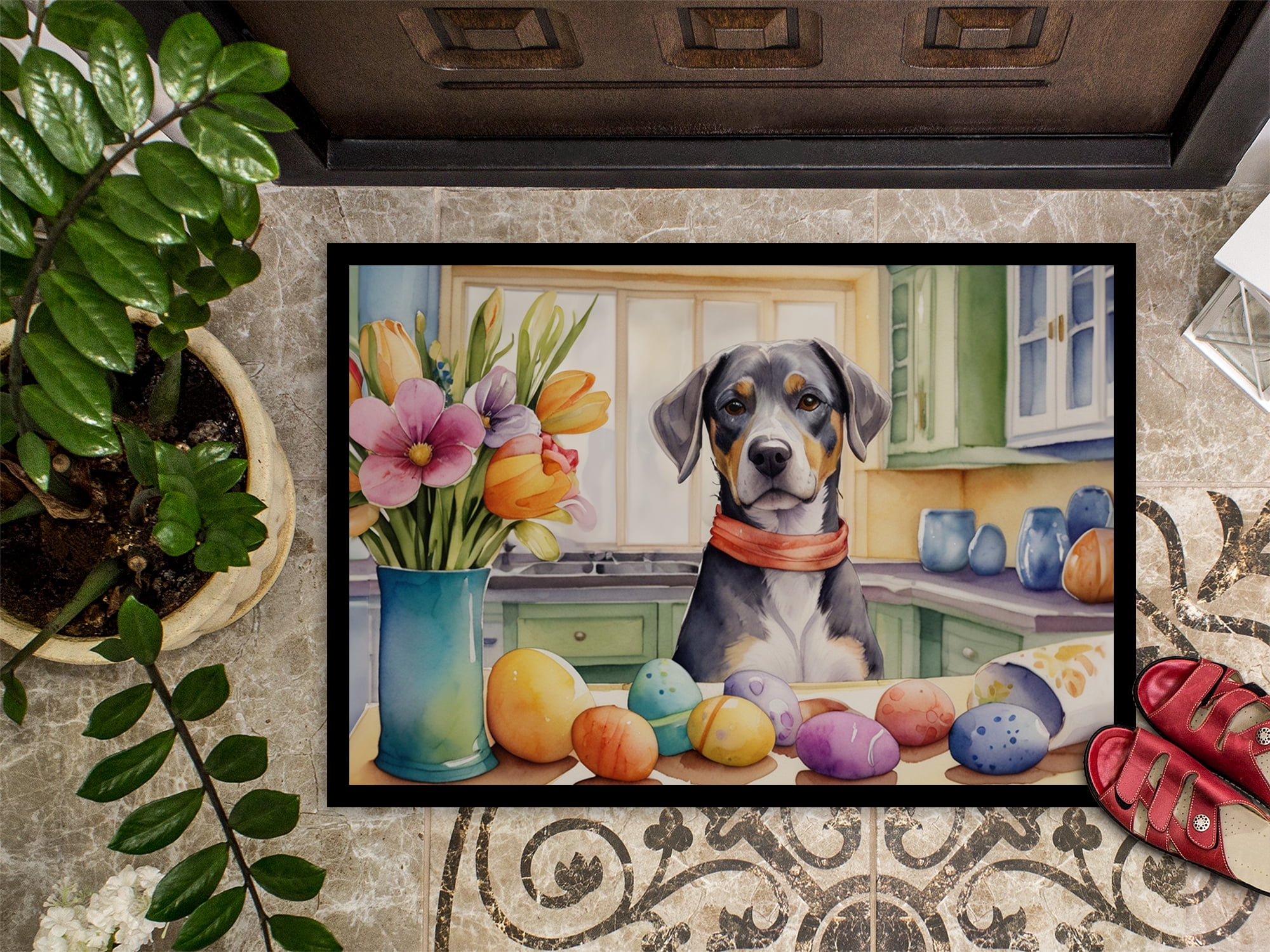 Decorating Easter Yorkshire Terrier Doormat
