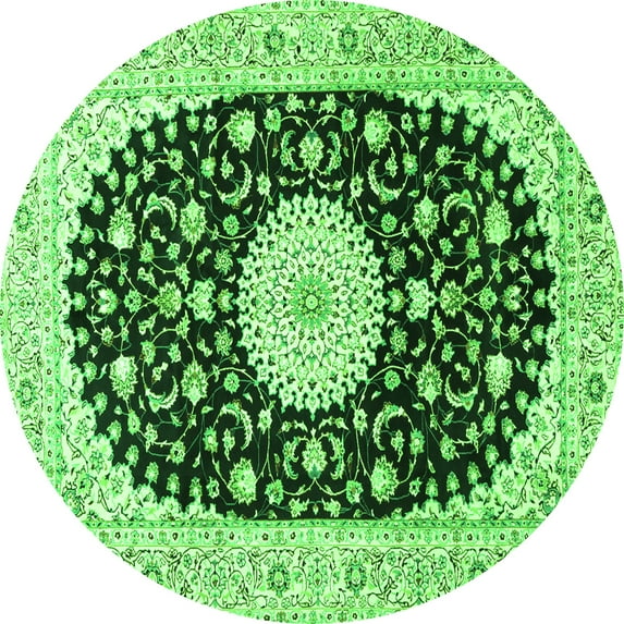 Ahgly Company Indoor Round Medallion Green Traditional Area Rugs, 6' Round