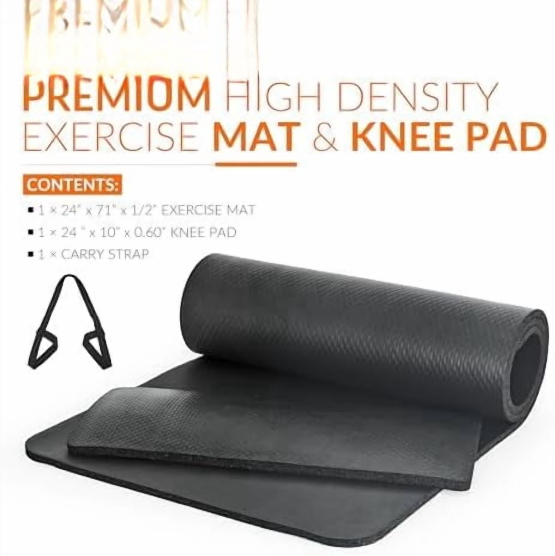 1/2-Inch High Density Exercise Yoga Mat with Strap | Multiple Options Black,Yoga Mat w/Knee Pad