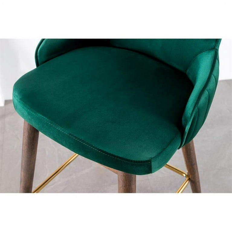 Leland Fabric Upholstered Wingback Bar Stools Set of 2 in Green