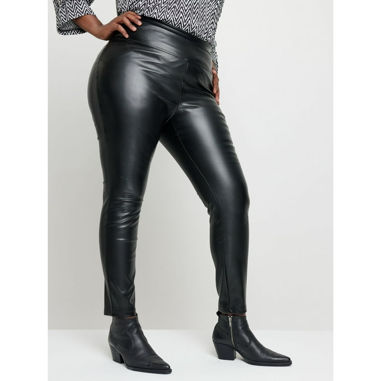 Dressbarn Roz & Ali Women's Plus Size Stretch Faux Leather Leggings -  Black, 1X