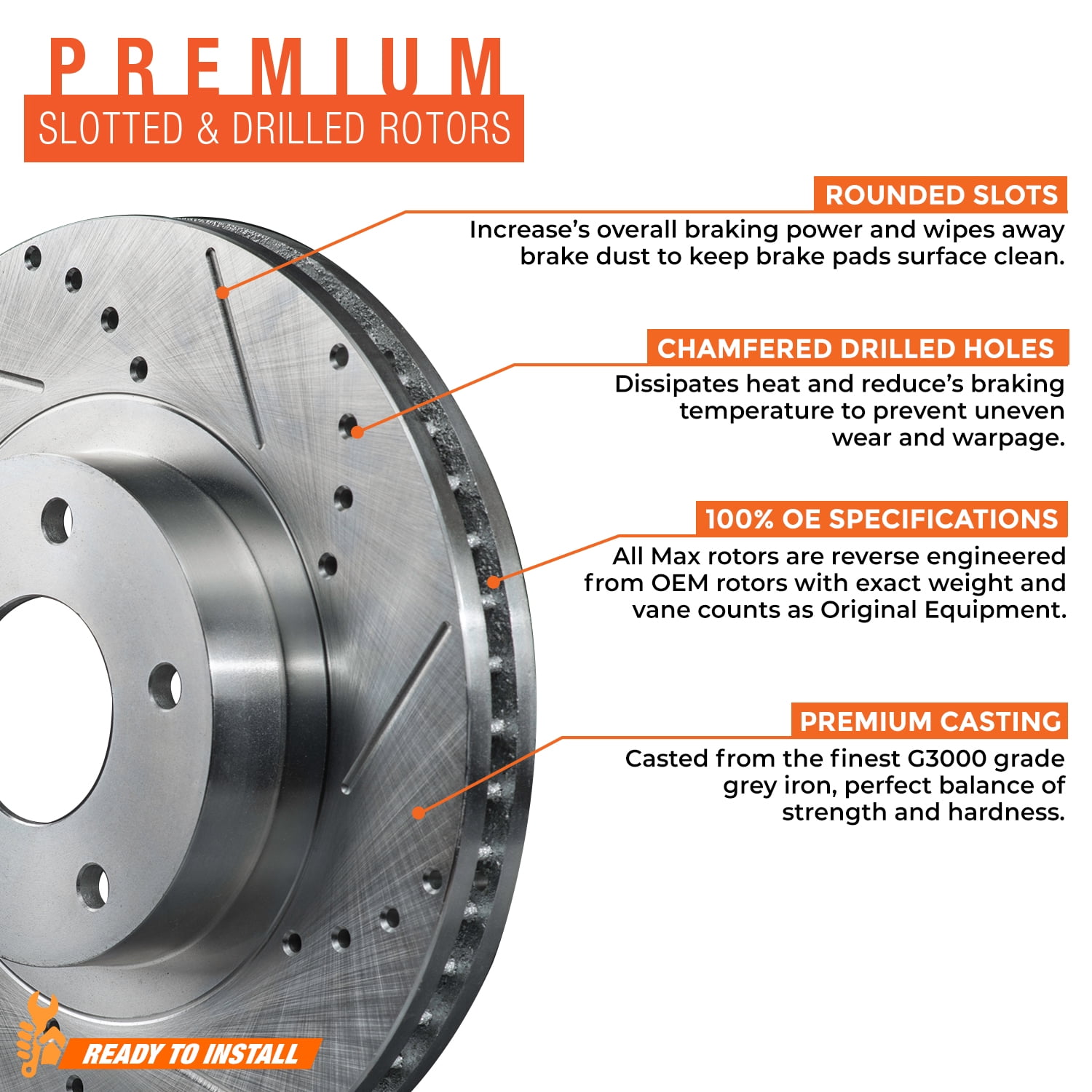 Max Brakes Rear Performance Brake Kit Fits: 2004 04 2005 05 Acura EL Canada Models Premium Slotted Drilled Rotors + Ceramic Pads KT088532
