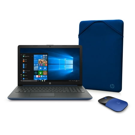 HP 15 Laptop Bundle, 15.6", AMD A4-9125, AMD Radeon R3 Graphics, 4GB SDRAM, 500GB HDD, Wireless Mouse, Sleeve, Lumiere Blue, 15-db0091wm