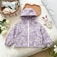thumbnail image 4 of Girls Floral Embroidery Lightweight Hooded Sun Protection Jacket, Full Zip Long Sleeve Casual Thin Windbreaker for Kids Autumn Daily Outdoor Wear(Purple,5-6 Years), 4 of 5