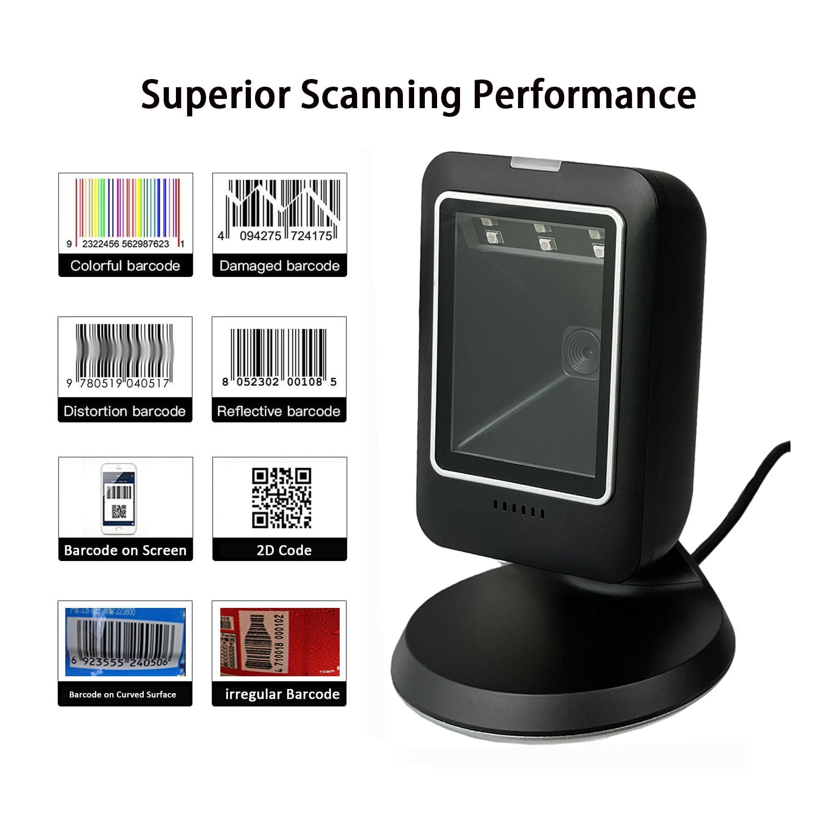 Barcode Scanner 2D All-round Desktop Automatic Sensing Data Matrix Reader Supermarket Usb Barcode Reader 1D 2D QR Code ,Easy to Operate