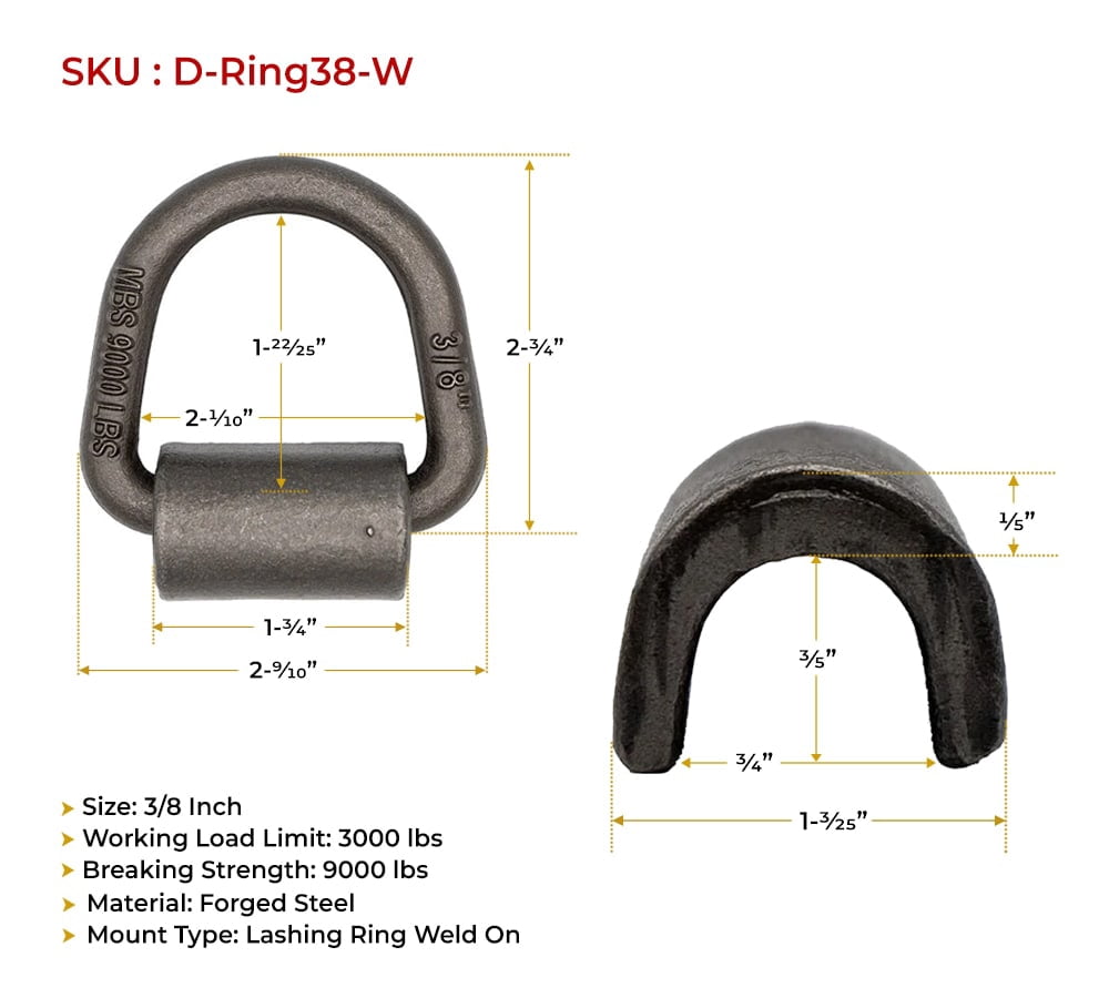 (40 Pack) 3/8" Heavy Duty Weld On D Ring - 9,000 LBS Breaking Strength Tie Down Anchor for Truck Bed - Forged D Rings for Trailer