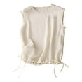 thumbnail image 1 of Gibobby Chaleco sin mangas de cuello redondo para mujer Chaleco corto ligero y simple de algodón y lino(Beige,M), 1 of 4