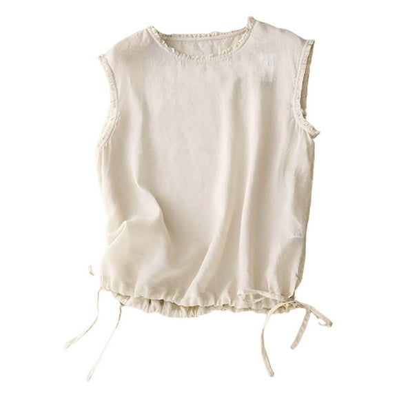 TODOZO Linen Tank Tops for Women Womens Linen Crop Tank Tops Cute Summer Sleeveless Cropped Cotton Linen Tops Shirts for Women Trendy Summer Blouses for Women Casual Beige L