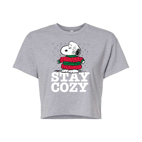 Peanuts - Stay Cozy - Juniors Cropped Cotton Blend T-Shirt