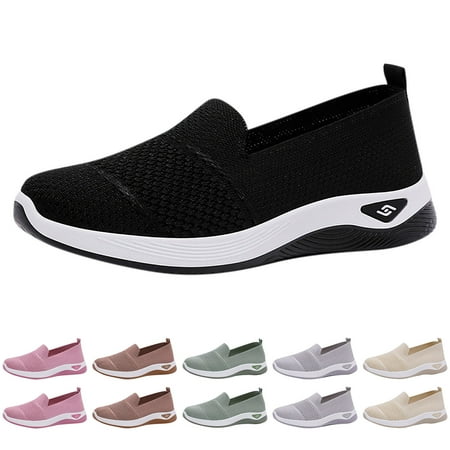 Summer Savings  Women s Large Casual Mesh Slip-Ons  Soft Sole  Breathable  Fashion Sneakers  Comfortable Daily Shoes  Lightweight  for Home/Office  Womens Plus Size Tops Clearance | Beige 36