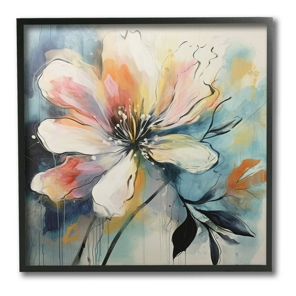 Stupell Industries Modern Pink Blossom Botanical & Floral Painting Black Framed Art Print Wall Art, 12 x 12