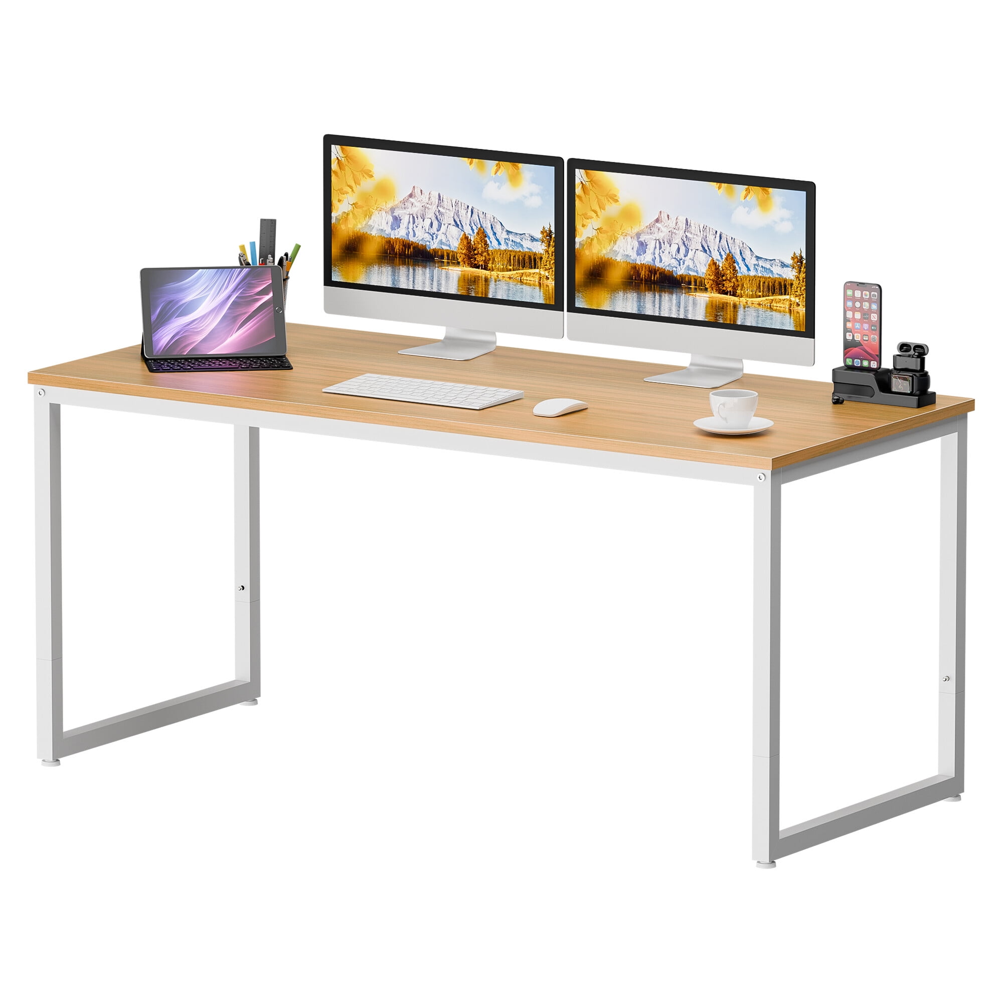 ZenSports 55 inch Large Computer Desk Home Office MDF Study Desk Workstation Natural