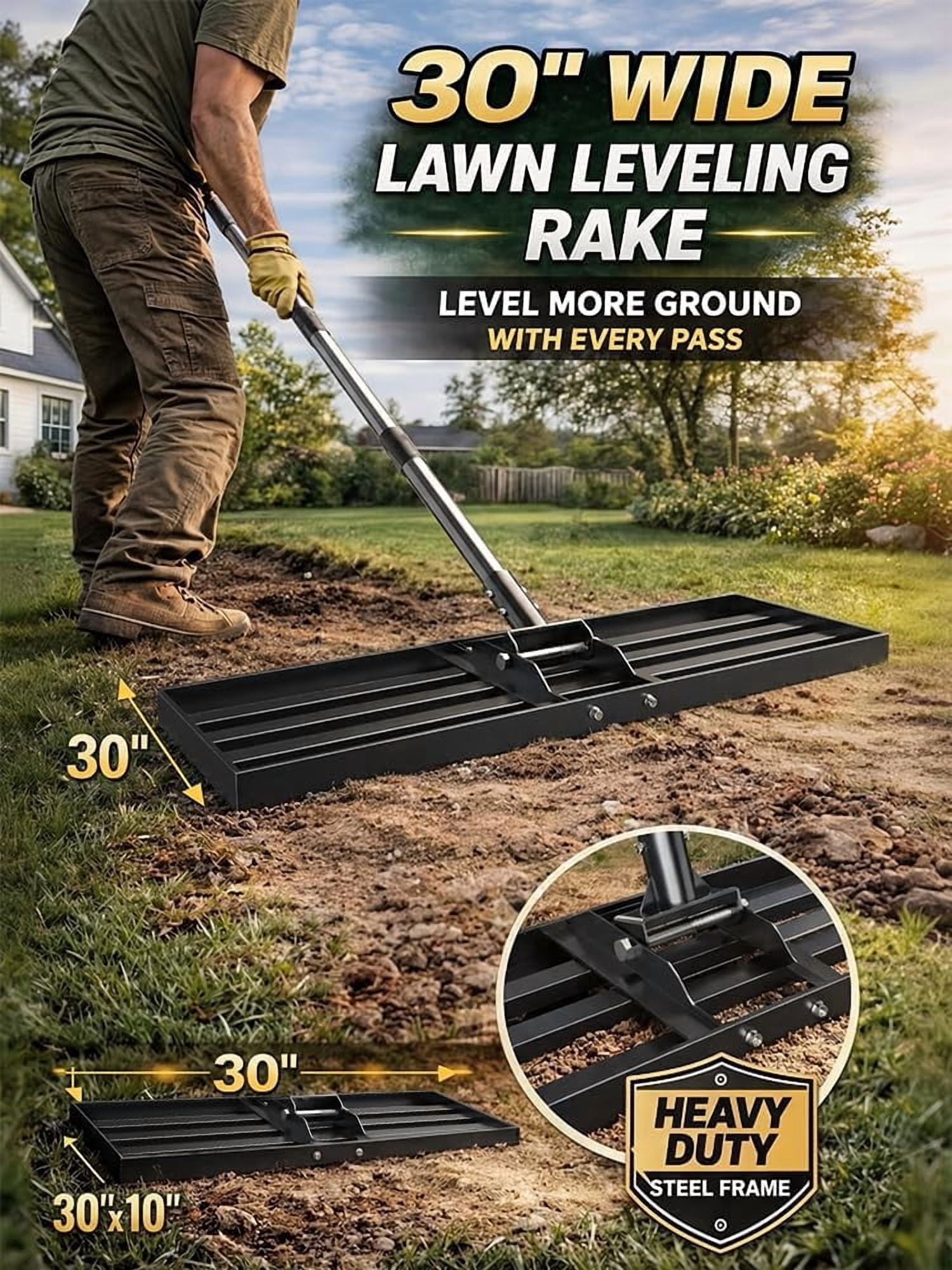 30x10 inch Lawn Leveling Rake, 72" Effort Saving Lawn Leveler Tool, Stainless Steel Handle Lawn Leveler for Golf Course Yard Pasture Garden, Professional Lawn Care Landscape Rake