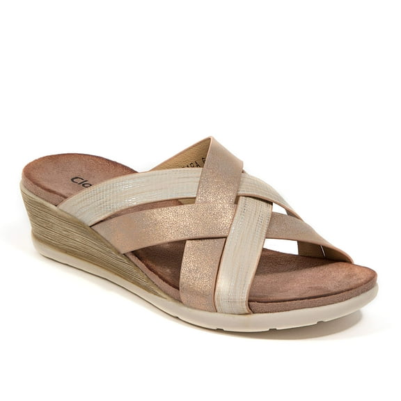 LADY COUTURE Criss Cross Metallic Wedge Slide, ZARA GOLD 10