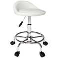 thumbnail image 1 of HOMCOM Tabouret Roulant Réglable, Chaise de Salon en PU avec Repose-Pieds, Blanc, 1 of 10